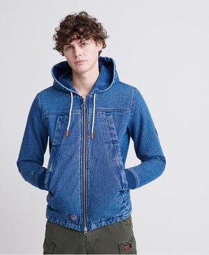 Superdry Hooded Worker Férfi Kabát Kék | AOGJU5428